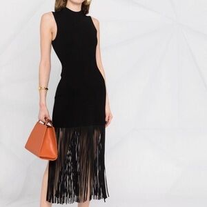 Sandro Black Midi Dress with Fringe Detail